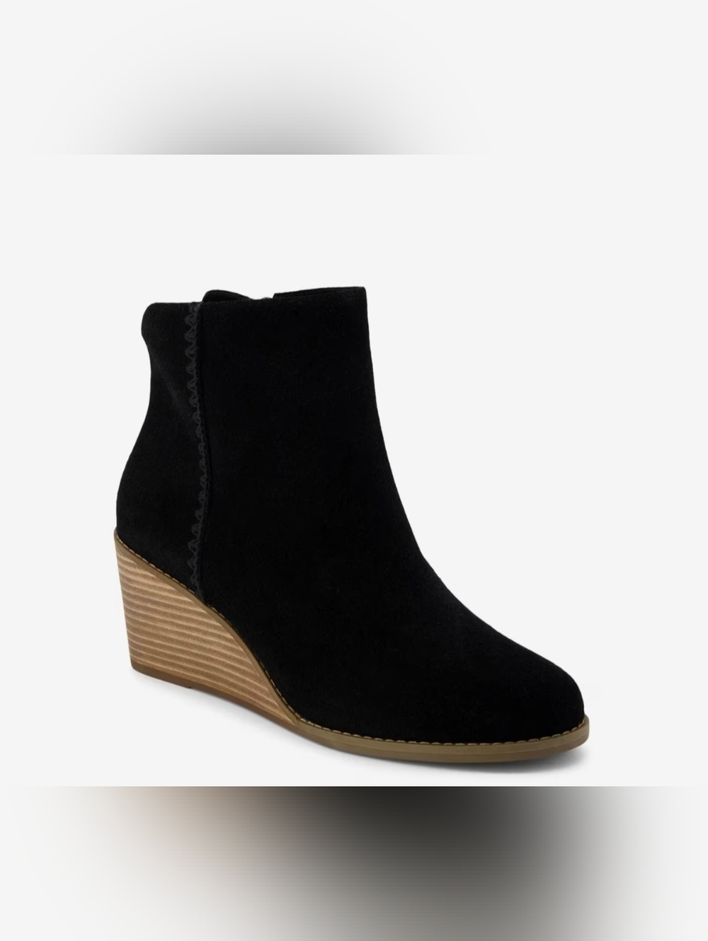 Toms Black Joanna Suede Wedge Bootie Women’s Size 6.5